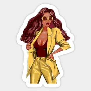 Woman in yellow jacket Sticker